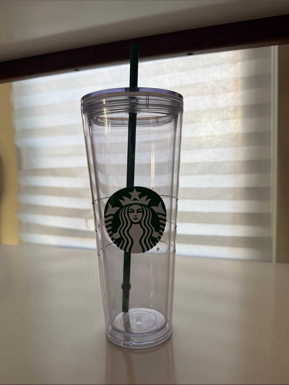 Starbucks Clear Double-Wall Tumbler with Green Logo and Straw
